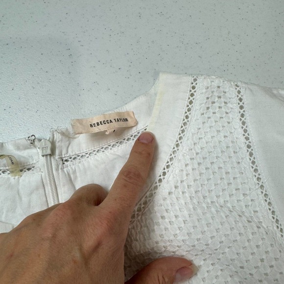 Rebecca Taylor Women's Netted‎ Eyelet Tie-Waist Cap Sleeve Dress Size 4 - Picture 10 of 13